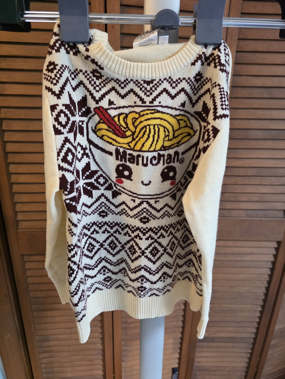 Cream Knit Sweater with Playful Ramen Graphic for Kids